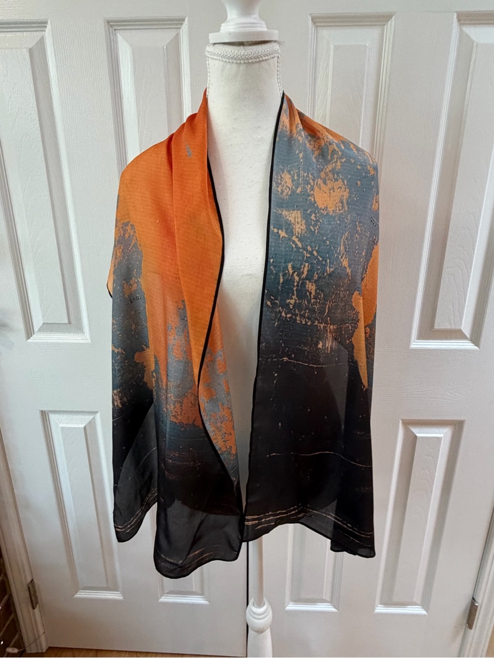 Cocoon House Gray and Orange Silk Long Scarf